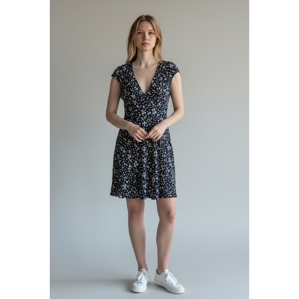Denim & Supply navy blue floral mini dress fit and flare romantic preppy